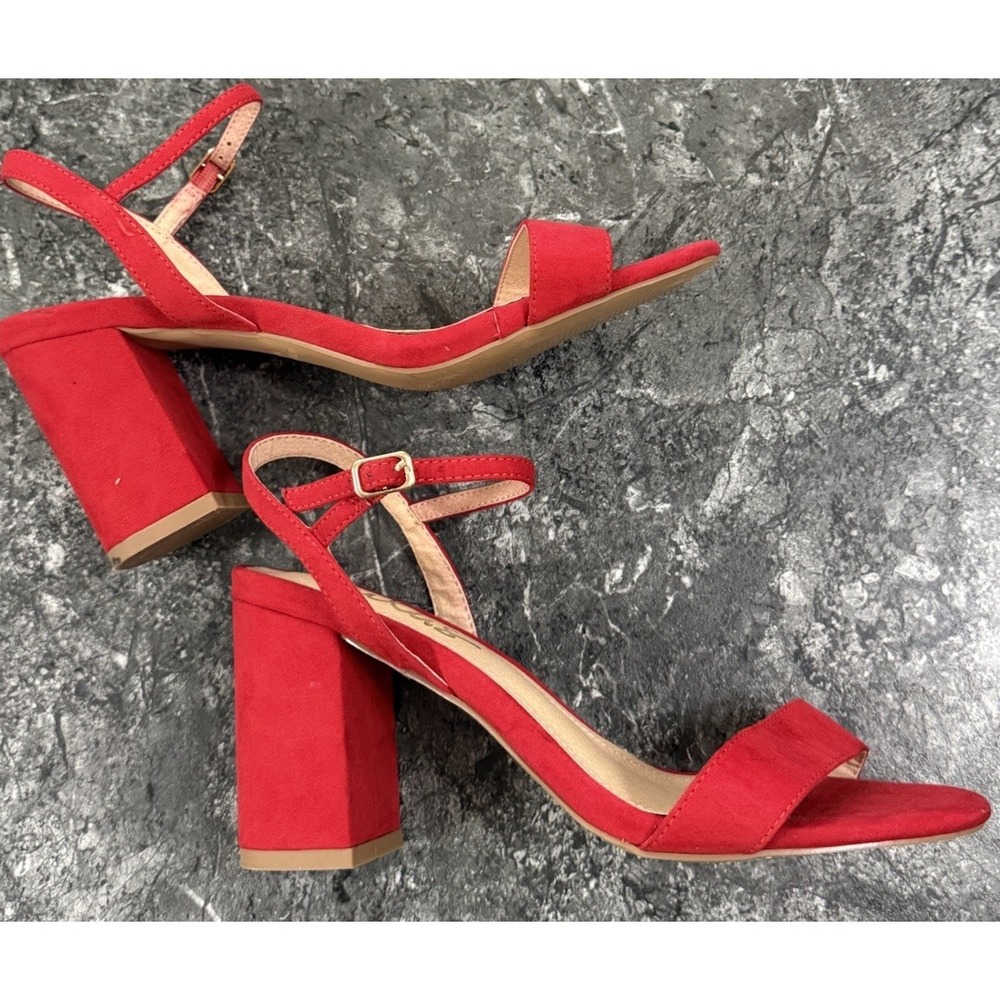 Lulus Womens Faux Suede Ankle Strap Block Heels Red Sz 8 - Picture 3 of 8
